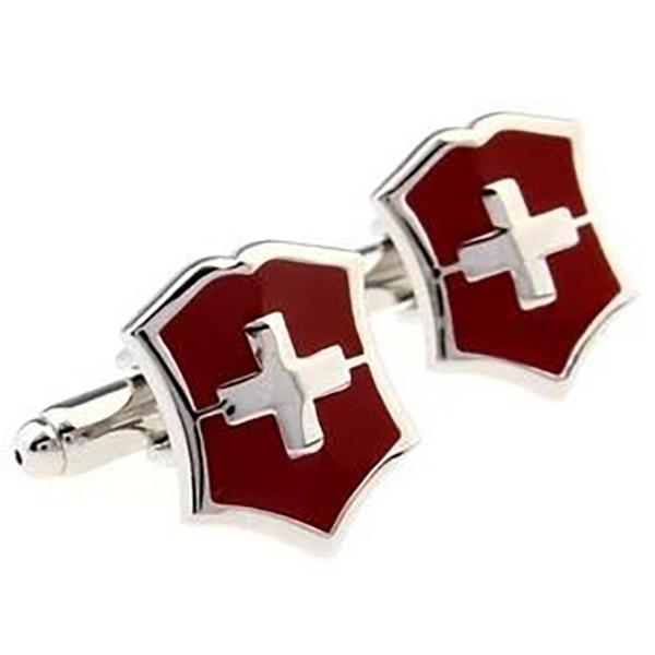 Red Color Shield Cross Cufflinks - Bricks Masons