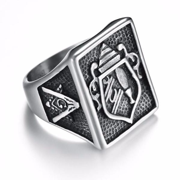 Master Mason Blue Lodge Ring - Silver Titanium Steel | Bricks Masons