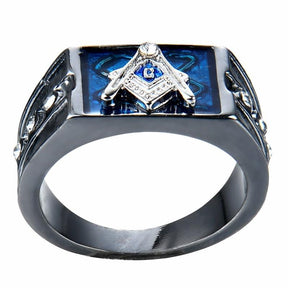 Master Mason Blue Lodge Ring - Black & Blue Zirconia - Bricks Masons