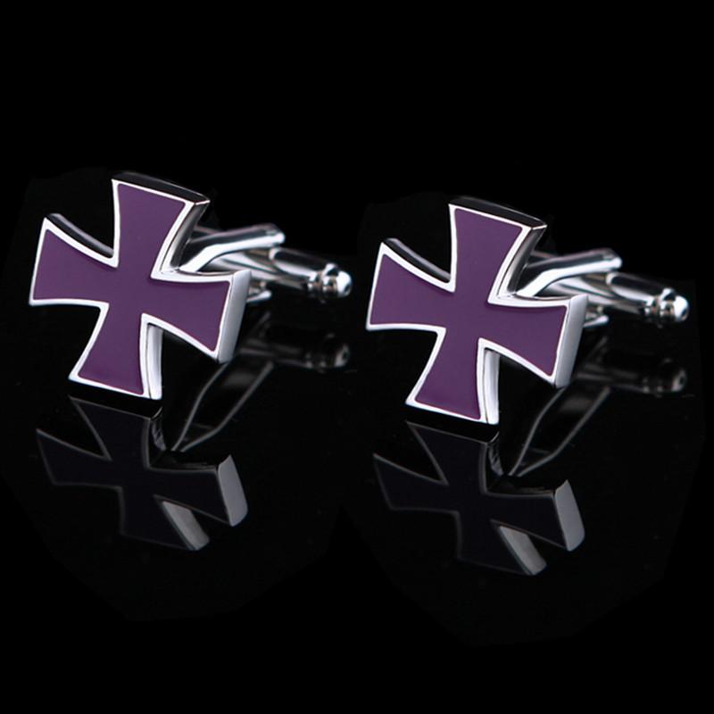Purple Silver Cross Knights Templar Cufflinks - Bricks Masons