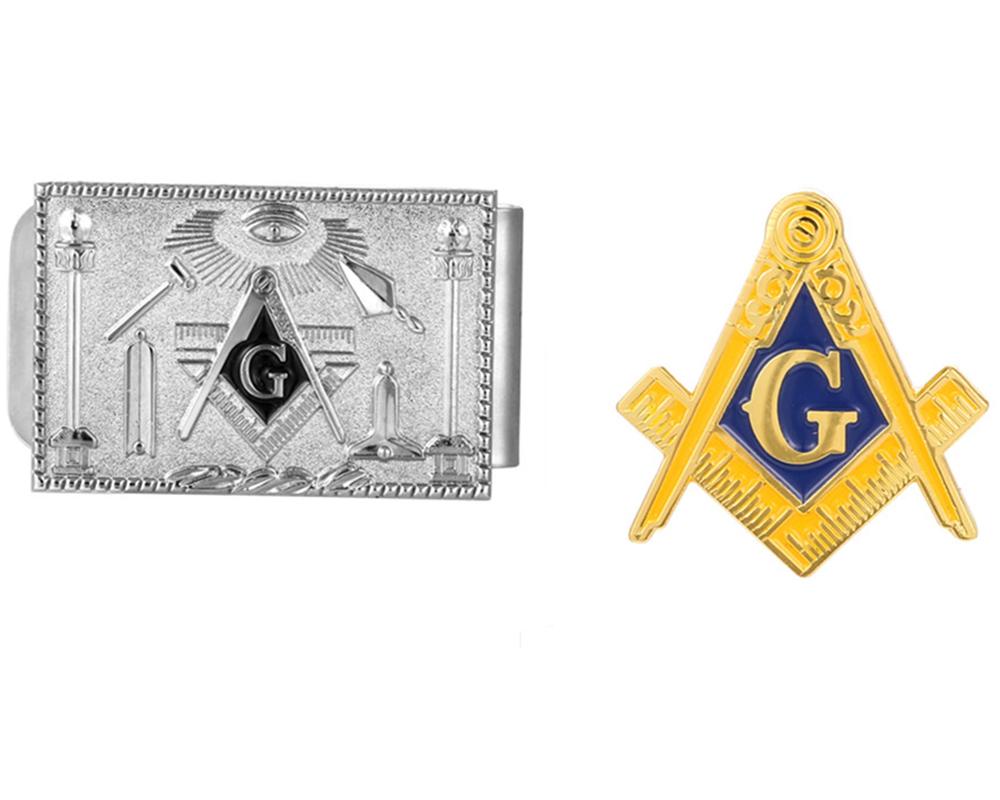 Masonic Silver Money Clip and Lapel Pin Set - Bricks Masons