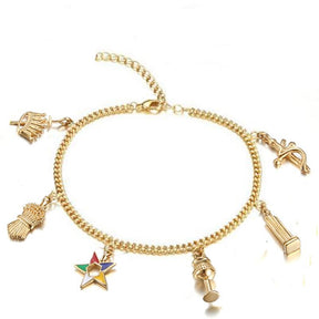 Elegant Golden Masonic Jewelry OES Charms Bracelets Ankle Order of Eastern Star - Bricks Masons