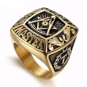 Past Master Blue Lodge Ring - Gold Stainless Steel - Bricks Masons