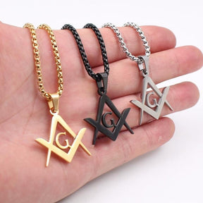 Gold/ Silver/Black Stainless Steel Masonic Symbol Necklace - Bricks Masons