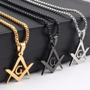 Gold/ Silver/Black Stainless Steel Masonic Symbol Necklace - Bricks Masons