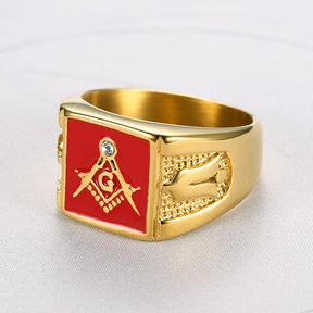 Master Mason Blue Lodge Ring - Gold & Red - Bricks Masons