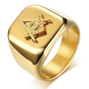 Gold Color Square Compass G Masonic Ring - Bricks Masons