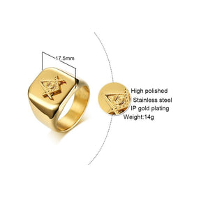 Gold Color Square Compass G Masonic Ring - Bricks Masons
