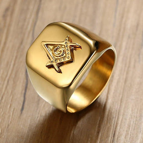 Gold Color Square Compass G Masonic Ring - Bricks Masons