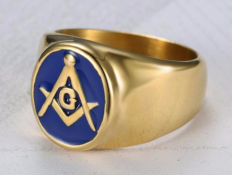 Master Mason Blue Lodge Ring - Gold & Blue Stainless Steel - Bricks Masons