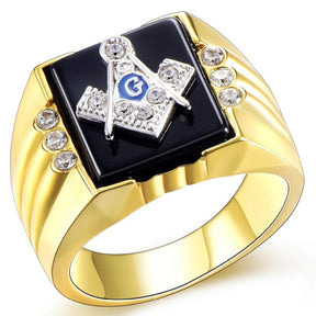 Master Mason Blue Lodge Ring - Gold & Silver Zirconia - Bricks Masons