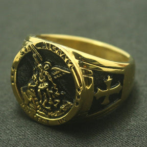 St. Michael Protect Us Golden Ring - Bricks Masons