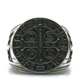 Saint Benedict Medal cssml ndsmd Knights Templar Black Silver Ring - Bricks Masons