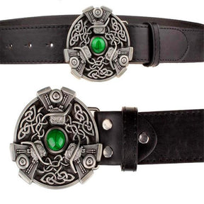 Knights Templar Commandery Belt - Celtic Knot Green Gem Black/Brown/White - Bricks Masons