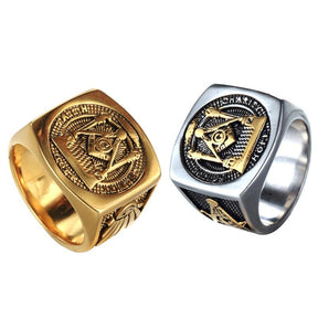 Master Mason Blue Lodge Ring - Faith Hope Charity Pillars Gold & Silver - Bricks Masons