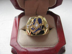 Master Mason Blue Lodge Ring - Gold & Blue Zirconia - Bricks Masons