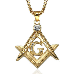 Master Mason Blue Lodge Necklace - Extra Crystal Square & Compass G - Bricks Masons