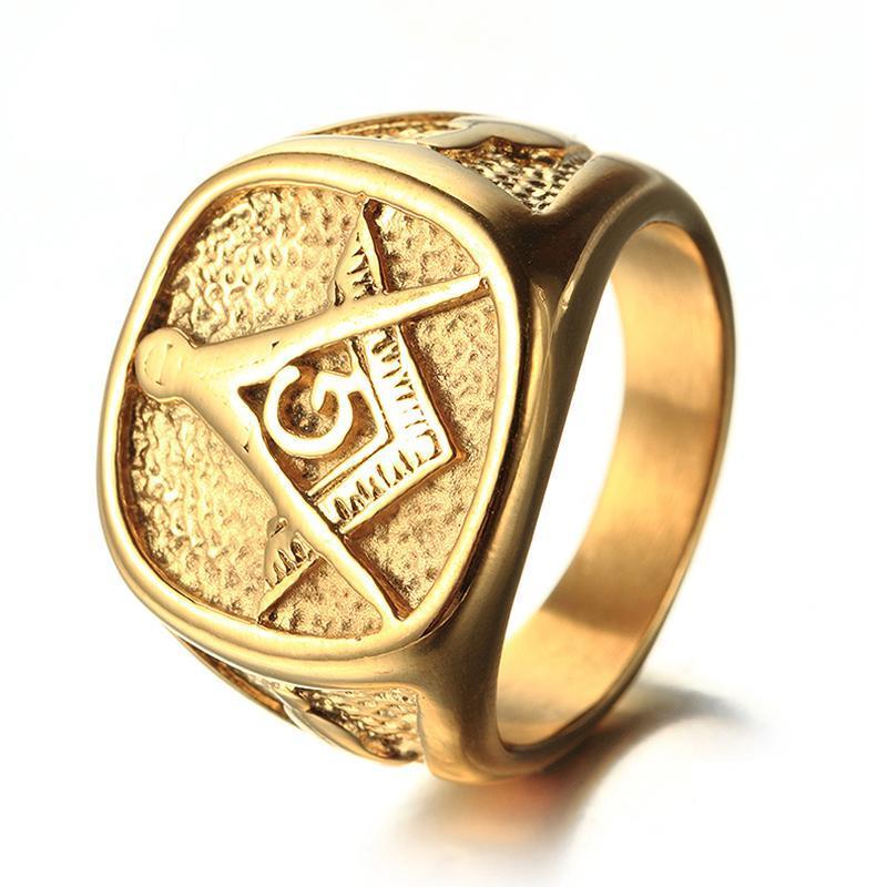 Master Mason Blue Lodge Ring - All Gold Stainless Steel - Bricks Masons