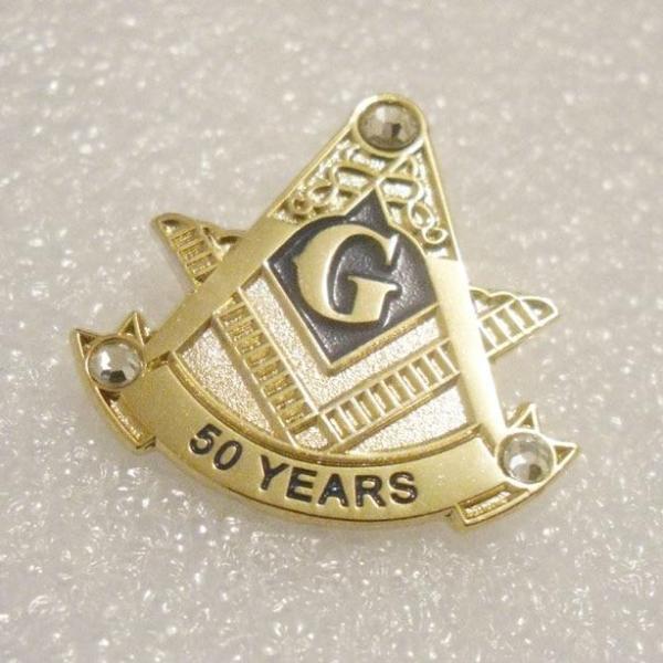 50 Years Anniversary Masonic Rhinestones Lapel Pin - Bricks Masons