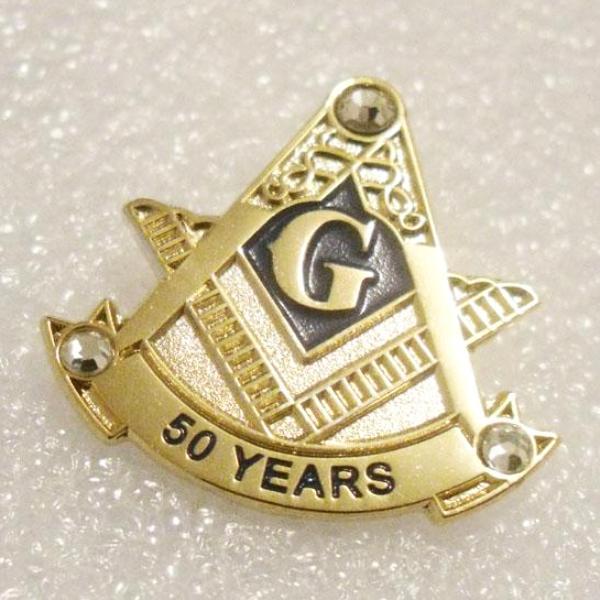 Blue Lodge 50 Years Rhinestones Masonic Lapel Pin - Bricks Masons
