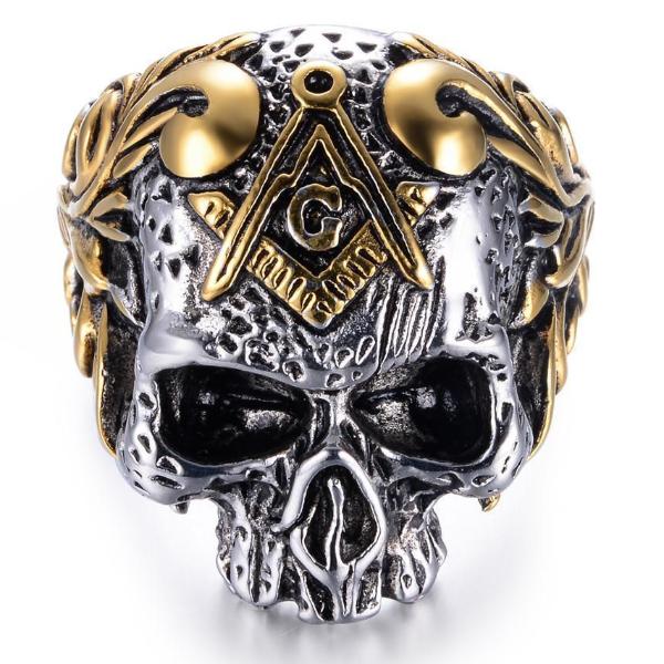 Stainless Steel Gothic Masonic Skull Ring - Bricks Masons