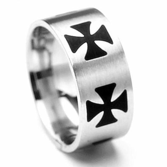 Stainless Steel Black Cross Knights Templar Ring - Bricks Masons