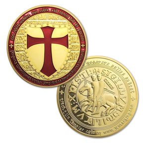 Knights Templar Commandery Commandery Coin - Wide Cross Shield Gold Plated Red (5 pieces) - Bricks Masons