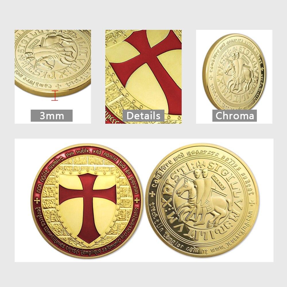 Knights Templar Commandery Commandery Coin - Wide Cross Shield Gold Plated Red (5 pieces) - Bricks Masons