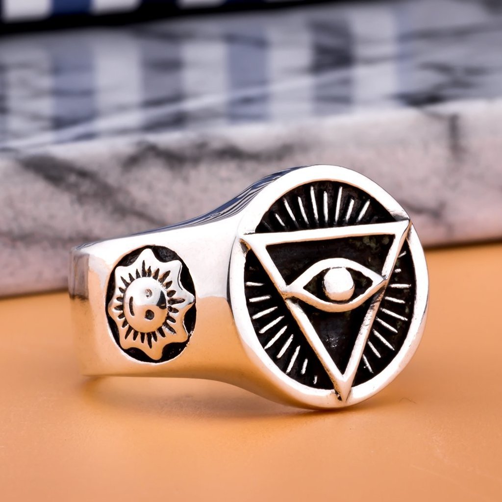 All Seeing Eye Pyramid 925 Sterling Silver Ring - Bricks Masons