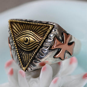 925 Sterling Silver All Seeing Eye Pyramid Ring - Bricks Masons