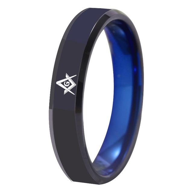 Black With Blue Tungsten Masonic Ring Free Engraving - Bricks Masons