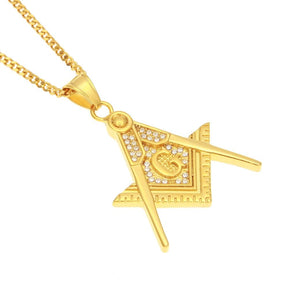 Zirconia Stainless Steel Freemason Pendant Necklace - Bricks Masons