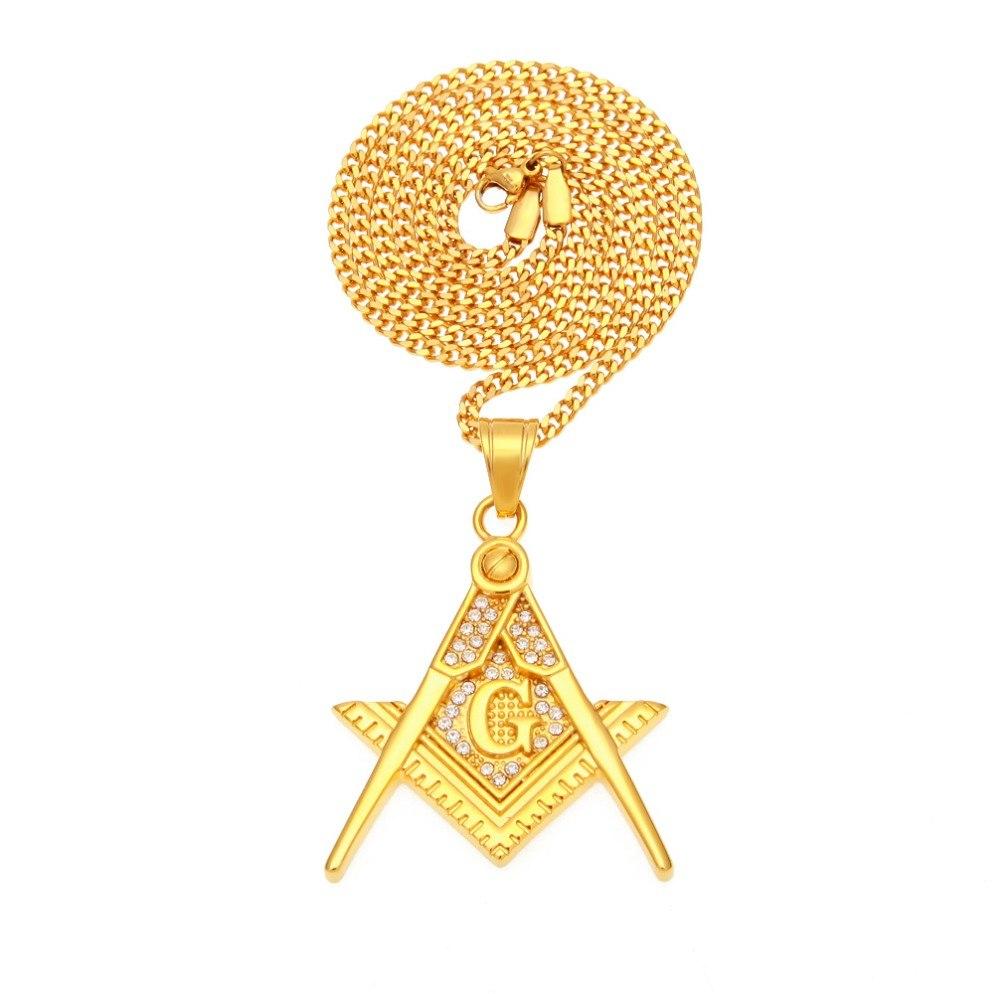 Zirconia Stainless Steel Freemason Pendant Necklace - Bricks Masons