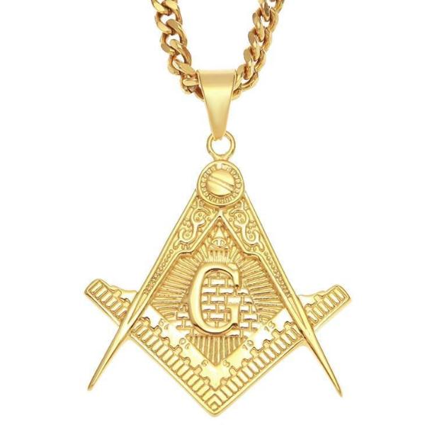 Masonic Pyramid Golden Square Compass Necklace - Bricks Masons