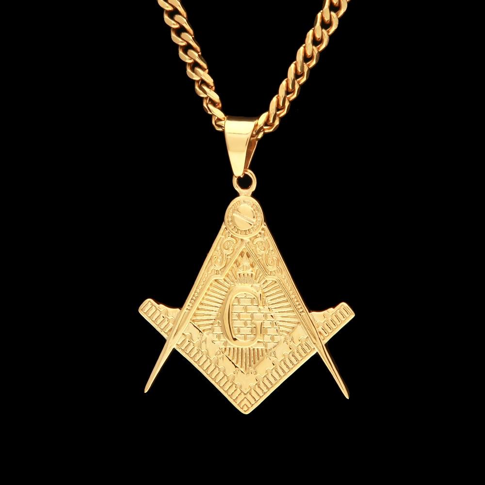 Masonic Pyramid Golden Square Compass Necklace - Bricks Masons