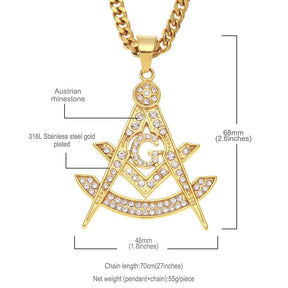 Past Master Quadrant Zirconia Masonic Rhinestone Pendant Necklace - Bricks Masons