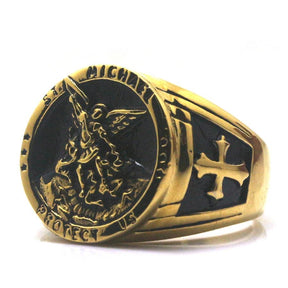 St. Michael Protect Us Silver Ring - Bricks Masons