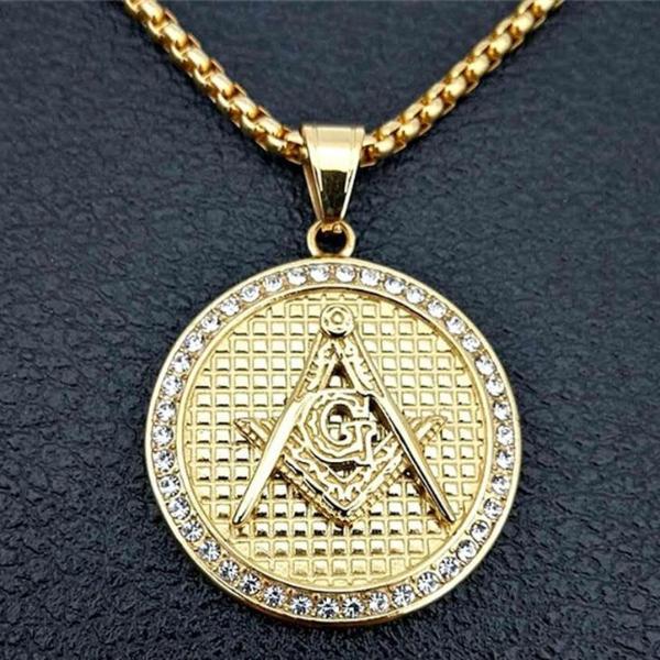 Square Compass G Zirconia Masonic Pendant Necklace - Bricks Masons