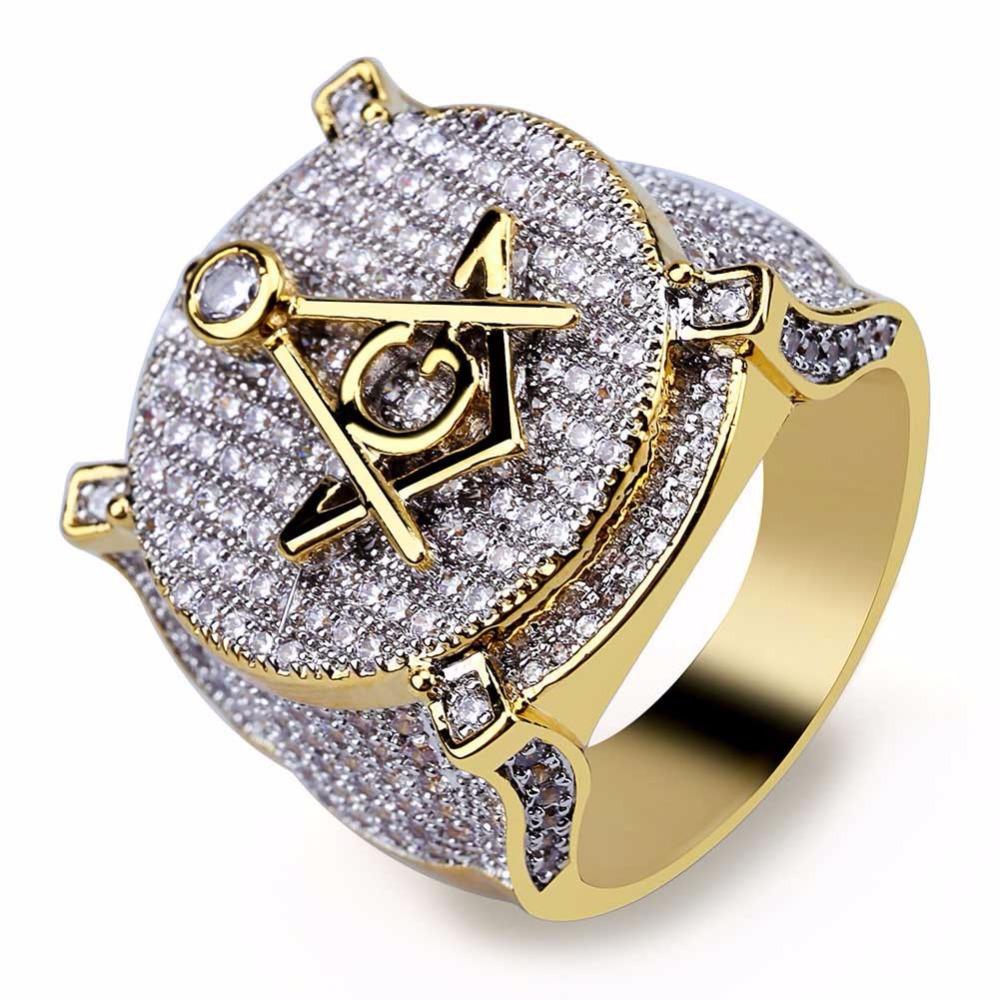 Master Mason Blue Lodge Ring - Cubic Zirconia Copper Gold - Bricks Masons