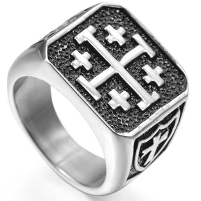 Jerusalem Cross Silver Color Knight Templar Ring - Bricks Masons