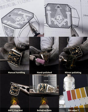 925 Silver Skull & Bones Pillars Masonic Ring [Laser Text Engraving] - Bricks Masons