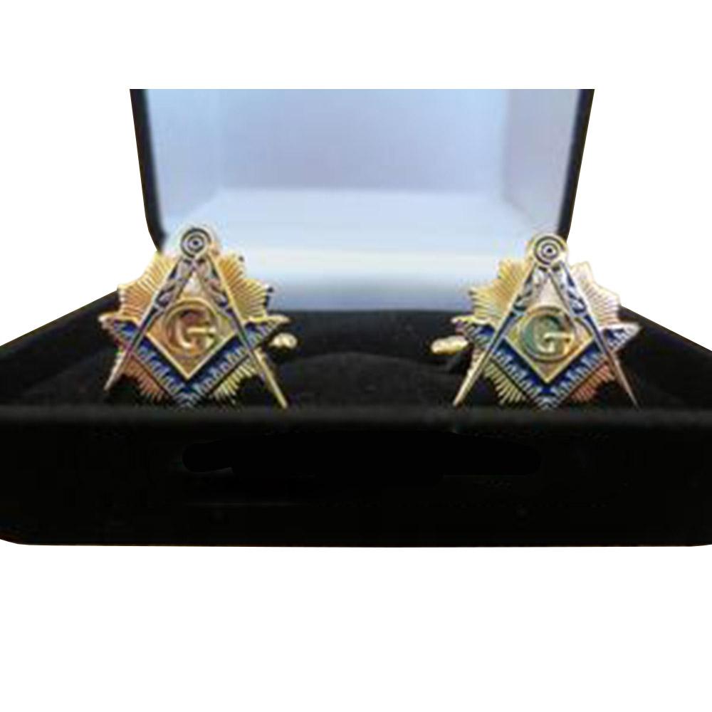 Master Mason Blue Lodge Cufflink - Gold & blue - Bricks Masons