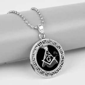 Master Mason Blue Lodge Necklace - Silver Round Motif - Bricks Masons