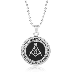 Master Mason Blue Lodge Necklace - Silver Round Motif - Bricks Masons