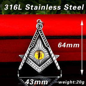 Yellow Eye Stainless Steel Masonic Necklace - Bricks Masons