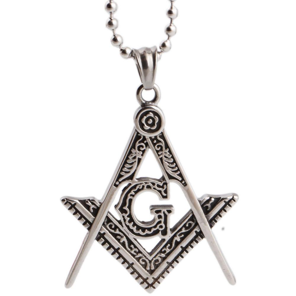 Master Mason Blue Lodge Necklace - Silver Compass & Square G - Bricks Masons