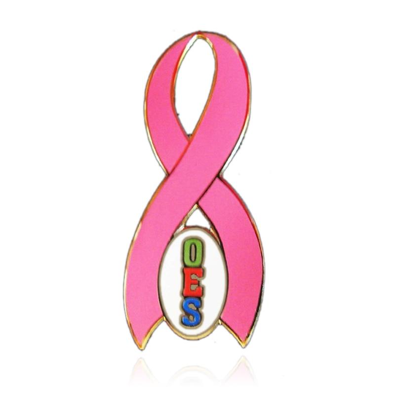 Order of The Eastern Star OES  Breast Cancer Awareness Ribbon Lapel Pin - Bricks Masons
