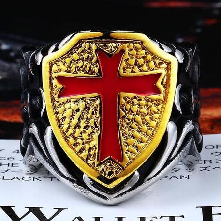 Knights Templar Commandery Ring - Red Cross Gold Shield | Bricks Masons