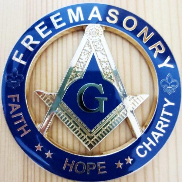 Master Mason Blue Lodge Car Emblem - FAITH HOPE CHARITY Blue Medallion - Bricks Masons