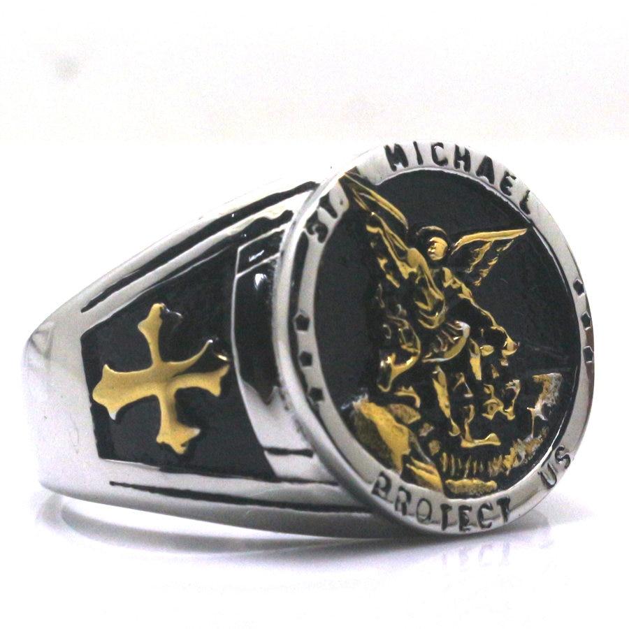 St. Michael Protect Us Gold Silver Ring - Bricks Masons